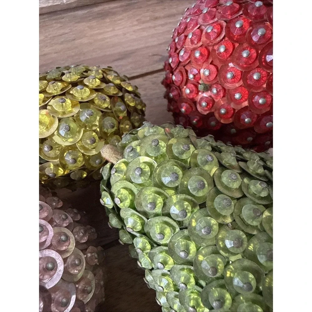 Vintage Mid-Century Modern Push Pin Beaded Sequin Fruit Centerpiece Set of 16